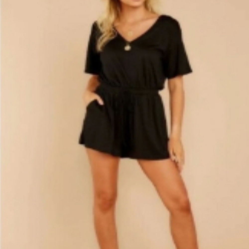 Umgree Women's Black Drawstring Romper